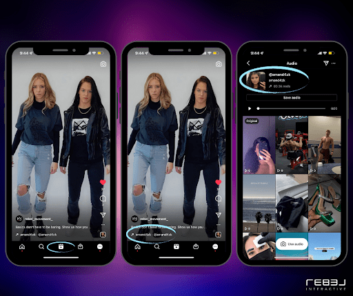 Instagram Reel page, showing examples of trending audio.